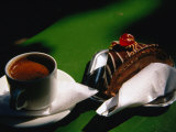 Coffee and Chocolate Cake at Cafe in National Gardens  Athens  Greece