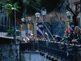 Fishermen on Bridge Over Lake Como Como  Lombardy  Italy