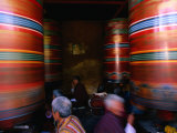 Pilgrims Turning Giant Prayer Wheels in the National Chorten of Thimphu  Thimphu  Bhutan