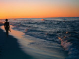 Woman Walking on the Beach Into the Sunset  FL