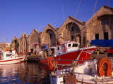 16th Century Arsenali (Docks) with Fishing Boats Moored in Inner Harbour  Hania  Crete  Greece