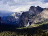 Pine Tree-Lined Valley and Grey Granite Walls of Discovery View  Yosemite Nat Park  California