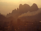 Industry on Outskirts of Guilin Against Backdrop of Limestone Karst Peaks  Guilin  Guangxi  China