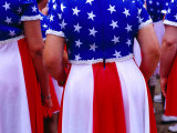 Participants in Flag Dresses for 4th July Independence Day Parade  Washington DC  USA