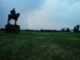The Stonewall Jackson Statue Looks Towards a Bolt of Lightning