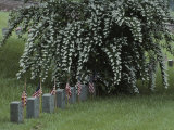 Union Army Tombstones with American Flags at Fredericksburg