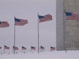 Wind Whips the Flags Surrounding the Base of the Washington Monument