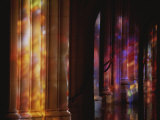 Rich Color Projected from Stained Glass Windows onto Columns