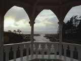 A View from Inside a Gazebo of a Stream Emptying into the Pacific Ocean