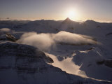 Aerial View of Snowy Mountains in Jasper National Park