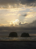 A Distant View of Twin Rocks at Twilight