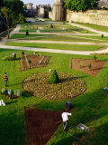 Gardeners Planting Spring Display Near Medieval Ramparts  Vannes  Brittany  France