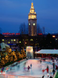 Outdoor Night Ice Skating in Front of Ferry Building  San Francisco  California  USA