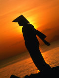 Silhouette of Woman Exercising on Beach at Sunset  Nha Trang  Khanh Hoa  Vietnam