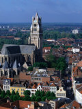 The Rooftops of Bruges and the Landmark Tower of 13th Century St Salvatorskathedral  Belgium