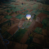 Aerial View of Hot Air Balloon Over Fields  Cappadocia  Turkey