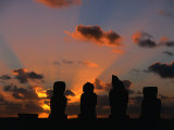 Sunset Over Ahu Vai Uri at the Tahai Ceremonial Complex  Hanga Roa  Chile