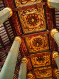 Blue Hexagonal Columns Supporting Ornate Ceiling  Ayuthaya Historical Park  Thailand