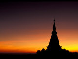 Sunset Sillouhette of Buddhist Temple  Thailand