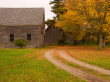 Wooden Barn and House in Rural New England  Maine  USA