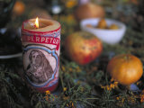 Altar Offering Decorated with Flowers  Fruit and a Candle for Day of the Dead  Oaxaca  Mexico