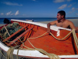 Fisherman Tends His Boat on the Beach  Isla Margarita  Venezuela