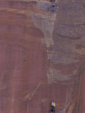 Climbers on Angels Landing Wall  Bivouc Gear Hanging from Rope  Zion National Park  Utah  USA