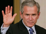US President George W Bush Waves at the Audience