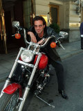 Tico Torres Drummer of Bon Jovi and Boyfriend of Supermodel Eva Herzagova Sits with His Motorbike