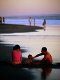 Family on Beach at Dusk  Bali  Indonesia