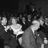 Marlene Dietrich Sitting in the Stalls of the Globe Theatre with Noel Coward