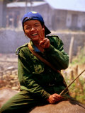 Portrait of Woman Riding Water Buffalo  Hsipaw  Myanmar (Burma)