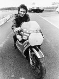 David Essex on the Set of His Film Silver Dream Racer Sitting on a Racing Motorbike  January 1980