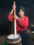 Tibetan Girl Making Butter Tea Inside the Yurt  Dingqing  Tibet  China