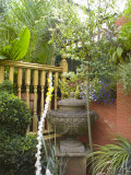 Classical Style Urn Against an Orange Painted Wall in a Small Town Garden  Bristol