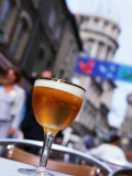 Glass of Beer at Cafe with Cathedral in Background  Boulogne-Sur-Mer  France