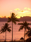 Sunset over Moorea  near Papeete  Tahiti Nui  Society Islands  French Polynesia  South Pacific