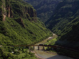 Train Crosses a Bridge at Temoris in Mexico's Copper Canyon Region  Chihuahua State  Mexico
