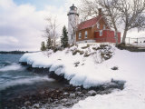 Winter Morning Light on Eagle Harbour Lighthouse on Lake Superior  Michigan  USA