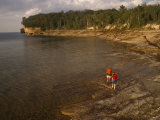 Backpackers at the Mouth of the Mosquito River  Pictured Rocks National Lakeshore  Michigan