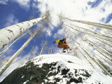 Snowboarder Jumps off a Rock in Telluride  Telluride  Colorado
