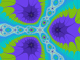 Abstract Purple and Green Fractal Designs on Turquoise Background