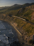 The Coast Starlight Train Snakes Past the Santa Ynez Mountains  California