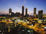 Buildings Lit Up at Sunset  Centennial Olympic Park  Atlanta  Georgia  USA