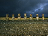 Stone Survivors of a Lost Culture Stare across a Volcanic Landscape