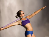 Young Woman Throwing a Javelin  Snoqualmie Falls  Washington State  USA