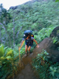 A Hiker Climbs a Steep Part of the Kalalau Trail