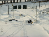 Overhead View of Buried Cars on an Interstate Highway after a Severe Five-Day Snow Storm