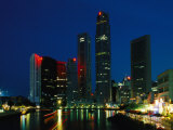 Beautiful Nighttime View of the Skyline of Singapore and its Harbor