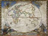 A Map of the Eastern Hemisphere Depicting Famous Explorers Routes Painted in 1927